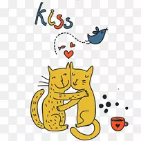 猫图-两个情人猫情人节插画