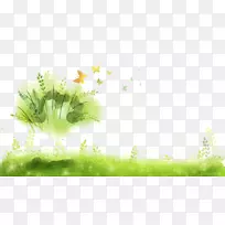 绿色软件草坪-水彩手绘绿草植物背景