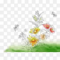 花卉水彩画图案-花草背景墨