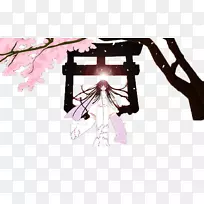 樱花卡通-樱桃树下的卡通手绘