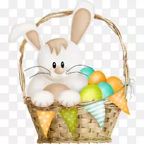 复活节兔子卡通篮子-篮子里的卡通小兔子和鸡蛋