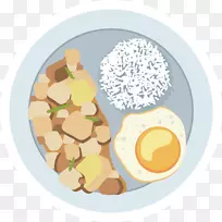 煎蛋、米饭、炒蛋、米饭和蔬菜卷