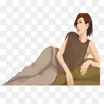 女性设计师插画-躺下留短发的女人