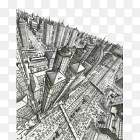 绘制透视图蠕虫视图草图-俯瞰城市