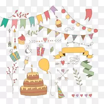 生日蛋糕绘图夹艺术-卡通用蛋糕拉旗