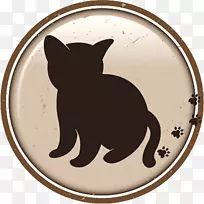 猫狗标志-圆形卡通猫和脚印标志