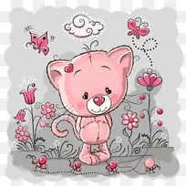 大熊猫小猫熊花粉红猫插图