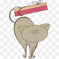 生日绘画摄影贺卡插图-体积猫礼物