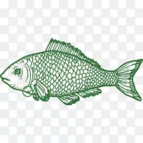 橡皮图章插图-海洋生物，通过鱼
