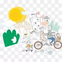 Adobe插画儿童插图-绘制的自行车爱好者幸福的家庭