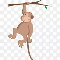 猴子卡通树剪贴画-猴子伸出树枝