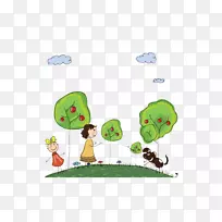 卡通儿童绘画插图-卡通苹果园