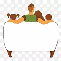 电视家庭卡通剪贴画-一家人看PNG电视插图