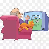 电视卡通片艺术外国老人看电视