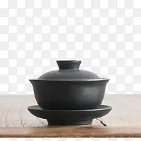 碟石茶具-禅宗黑石釉陶器