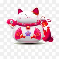 maneki-neko像素ico-红色卡通幸运猫装饰图案