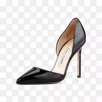 宫廷鞋，高跟鞋，小猫跟，凉鞋，黑色闪亮品牌马诺洛高跟鞋