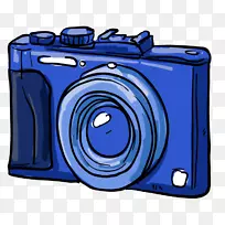 数码单反无镜可换镜头相机卡通手绘蓝色照相机