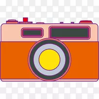 照相胶片照相机.橙色平面复古照相机