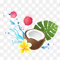 椰奶椰子水椰子油保健.卡通椰子花装饰图案