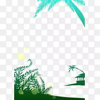 椰子绿槟榔科绘画树-卡通画绿椰子绿草