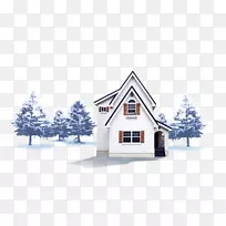 冬季雪人墙纸-冬天的房子和柏树