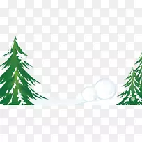 室内冬季卡通插图-创意绿色松冬雪