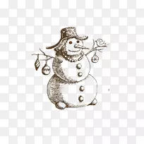 雪人圣诞画插图-手画雪人