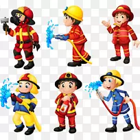 消防队员消防车消防站剪辑艺术-创意手绘卡通消防员