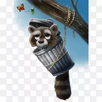 浣熊绘画插图-垃圾桶中的小熊