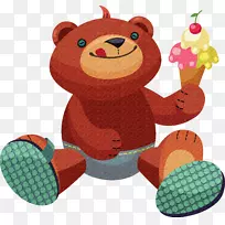 熊卡通插图-熊吃冰淇淋