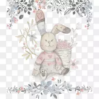 兔纸画水彩画插图卡通兔