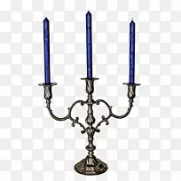 烛台灯芯烛台-三支蓝色蜡烛