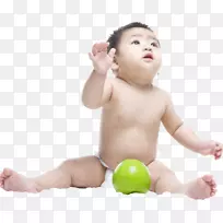 婴儿配方奶粉乳制品.带婴儿的绿色苹果