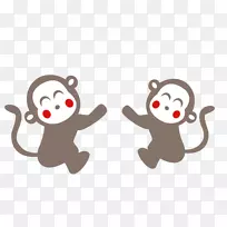猕猴-可爱的卡通两只猴子