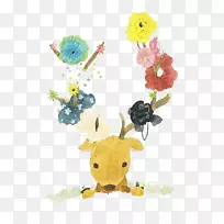 鹿创作水彩画-装饰鹿角