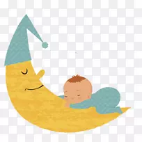 睡眠图-可爱的插图，婴儿在晚上睡觉