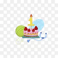 生日蛋糕草莓奶油蛋糕剪辑艺术-插画草莓一岁蛋糕