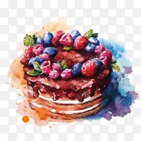 分层蛋糕水彩画绘制草莓蛋糕