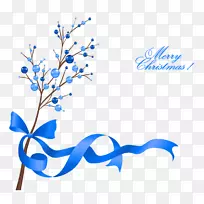 普通冬青圣诞装饰品-球状蓝丝带