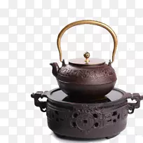 茶壶、铁壶.老式茶壶和托盘