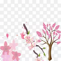 樱花-卡通手绘樱桃树扣免费材料