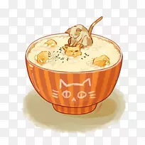食物红豆堂绘画艺术插图-手绘卡通猫米汤