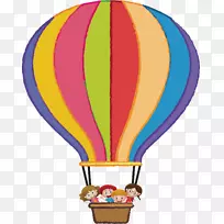 飞行热气球图-坐在热气球上的孩子们