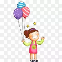 气球绘图剪辑艺术-女孩玩气球