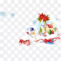 圣诞装饰礼物雪人插图雪人旁边的雪人水晶球在雪屋