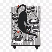 黑猫插图-桌子上的黑猫