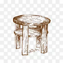 圆桌绘图家具.手绘木凳子