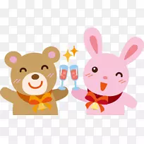 插画兔熊摄影插图-卡通熊兔