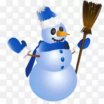 雪人圣诞土坯插图-戴手套的蓝色雪人